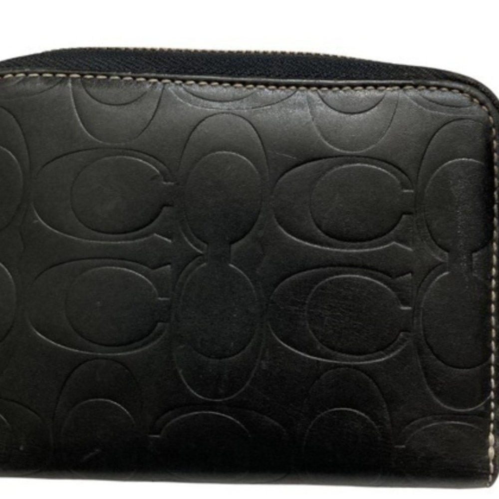 Coach Black Embossed Signature Zip Wallet